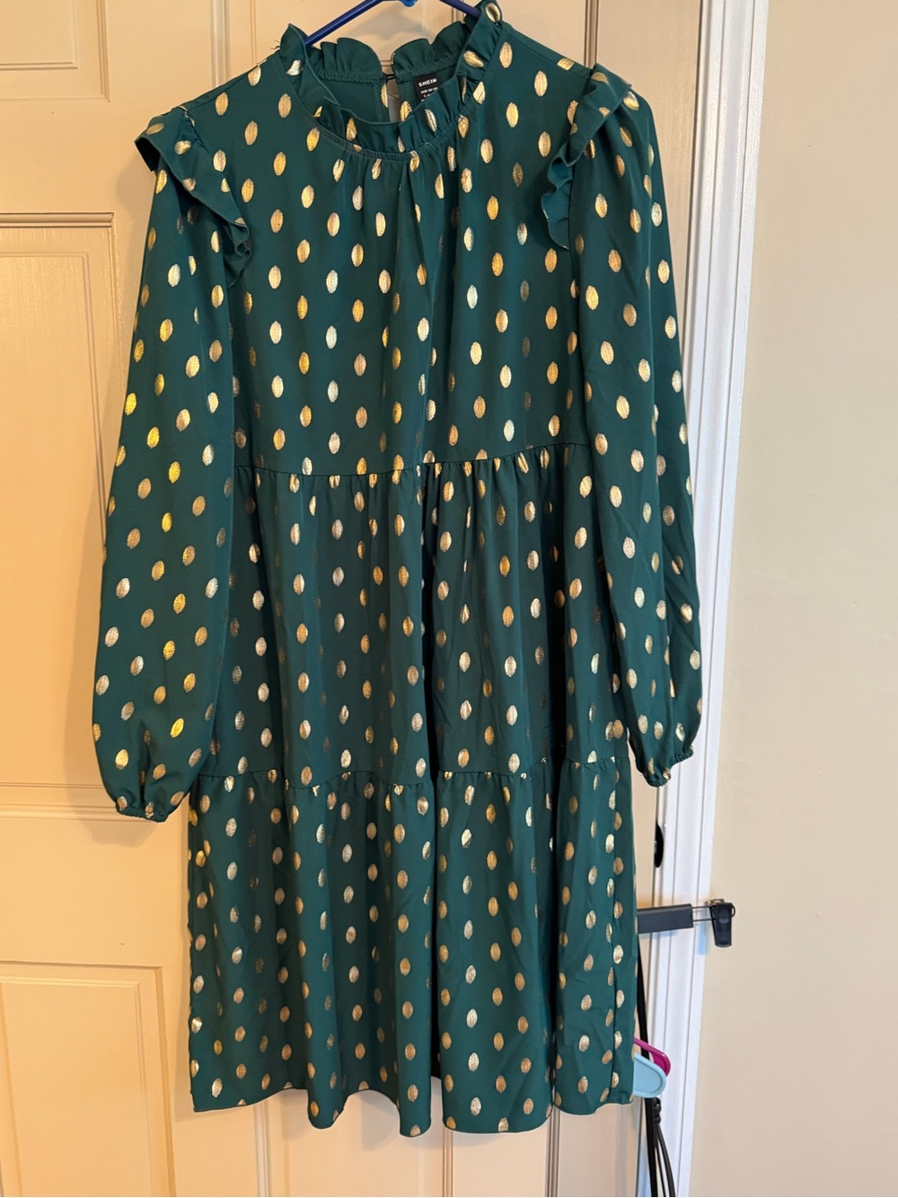 SHEIN Teal Green Midi Dress with Gold Dot Accents